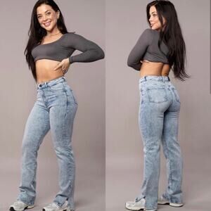 FIT JEANS 80s Blue‎ High Rise Straight Leg Stretch Jeans XS